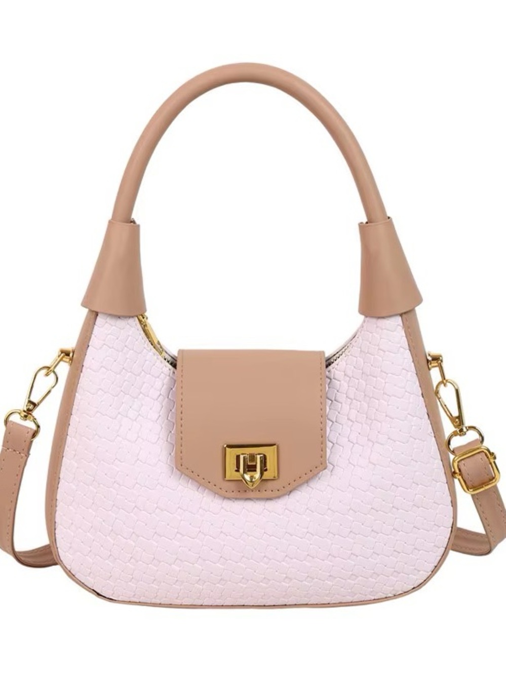 Two-Tone white & Tan Shoulder Bag with Gold Accent